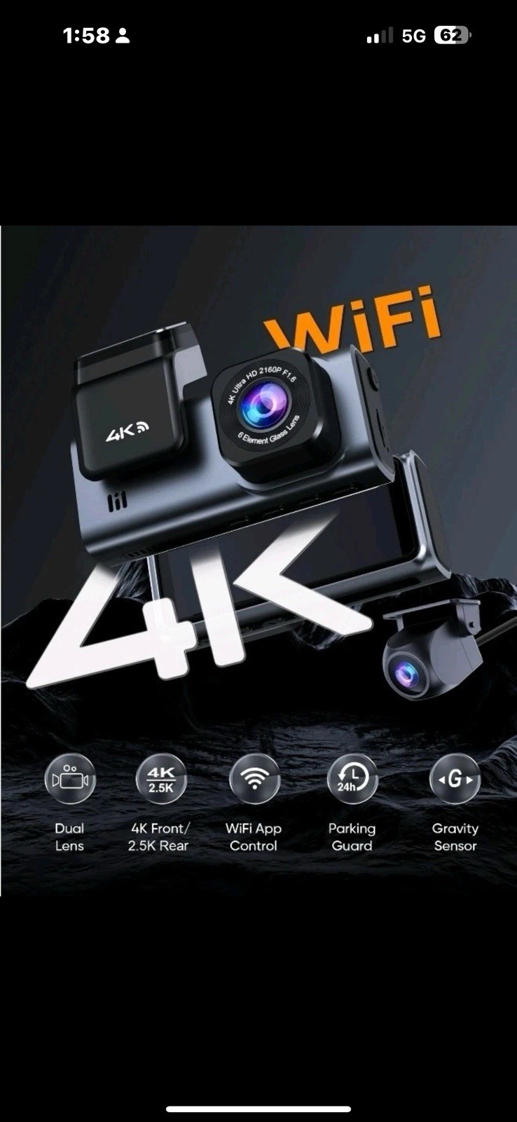 ODREY Dash Cam Front and Rear, 4K+2.5K 5G WiFi & WDR Dash Camera for Car