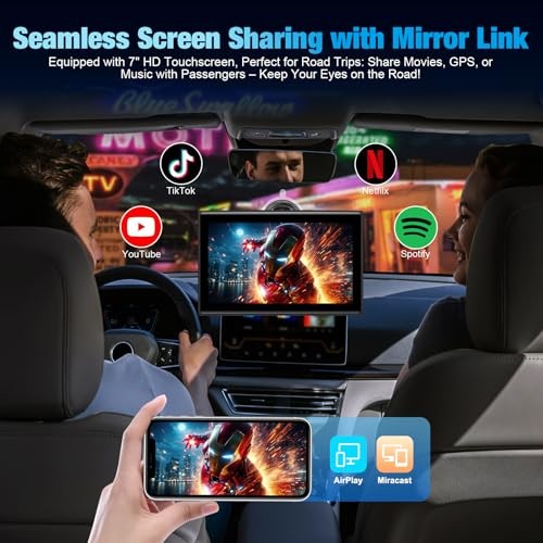 7″ Wireless CarPlay Screen for Car, HD Touchscreen, Bluetooth, GPS, Black
