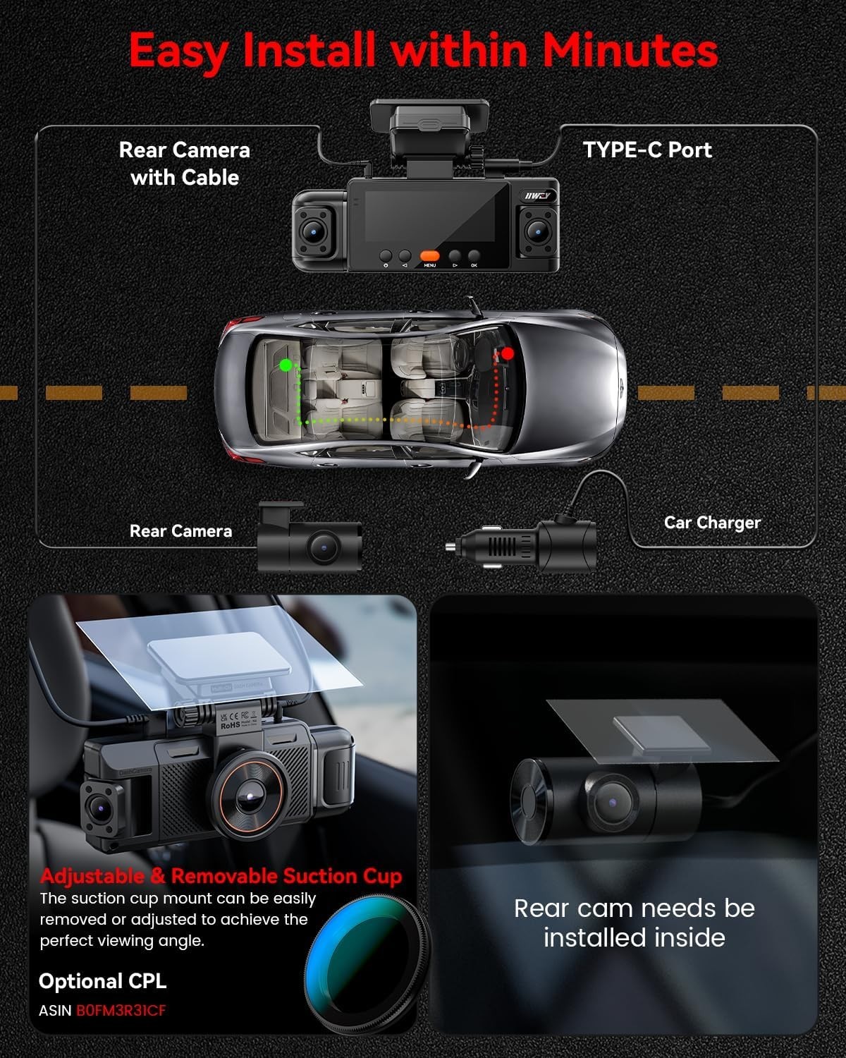 FHD N6 4-Channel Dash Cam with Night Vision & Wi-Fi – 24/7 Parking Surveillance