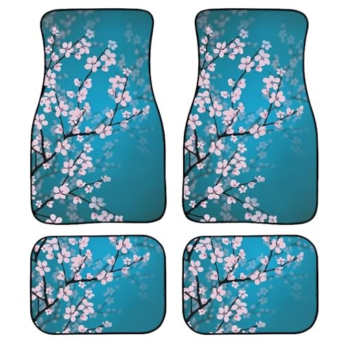 Pink Cherry Blossom Car Floor Mats Carpet Set of 4 Japanese Flower Pink Blue