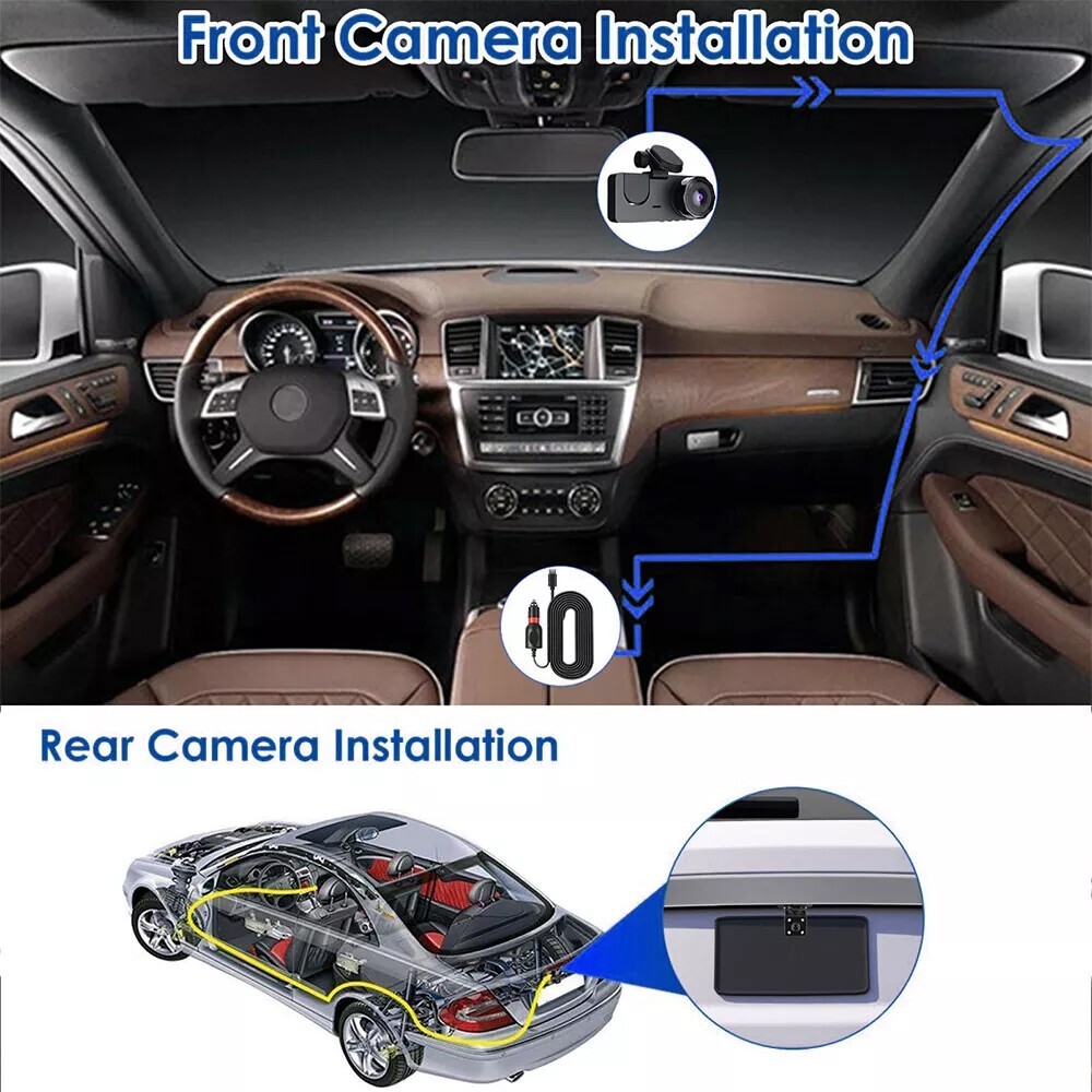 1080P Car Dash Cam Front+Middle+Rear 3 Lens,32GB,G-Sensor,WIFI,Motion detection