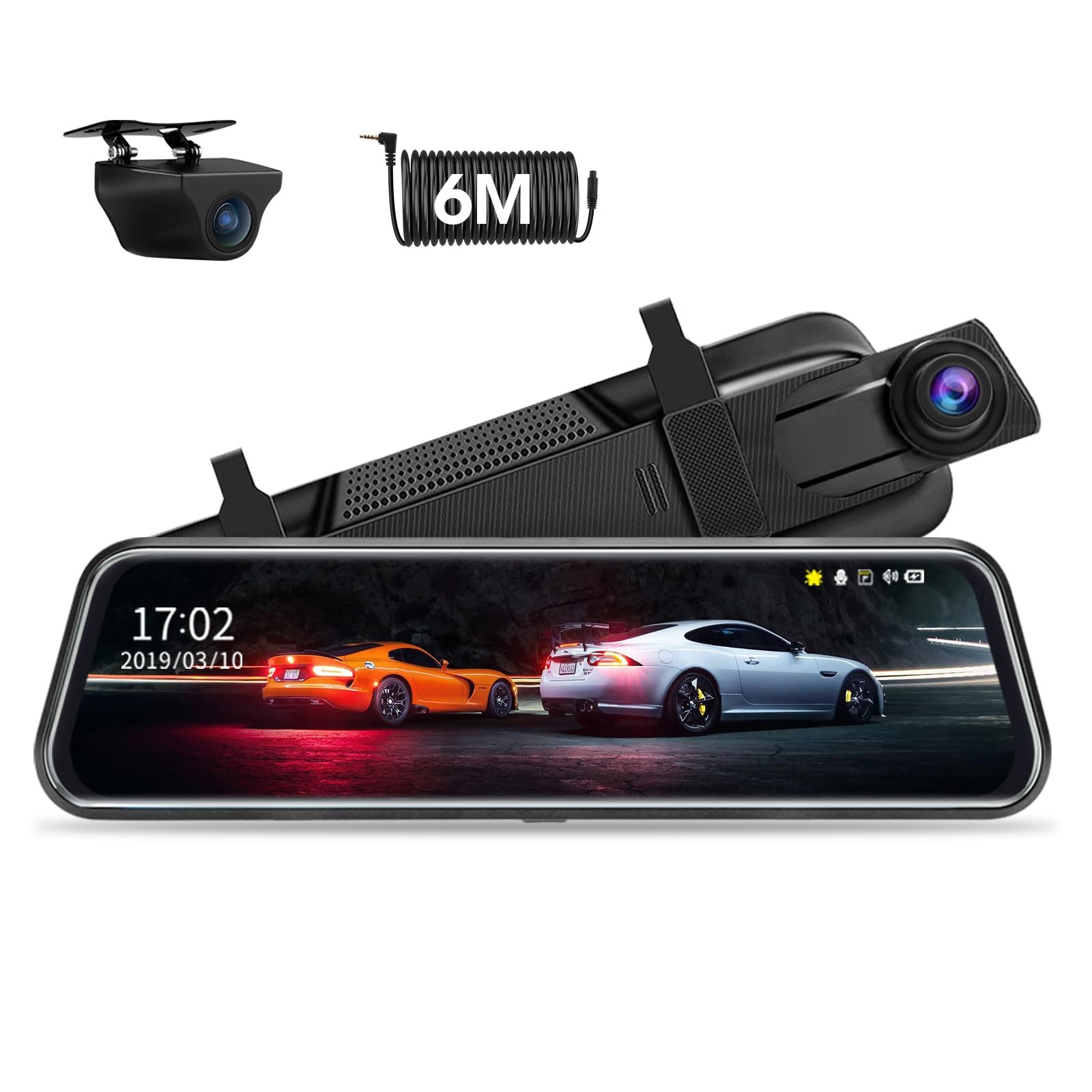 10 Inch Rear View Mirror Dash Cam Front And Rear 1080P Backup Camera Touch Sc…