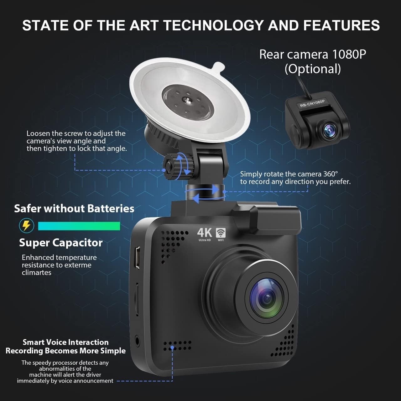 4K UHD Dash Camera Front Dash Cam Sony Lens 64GB Card GPS WiFi Connection N