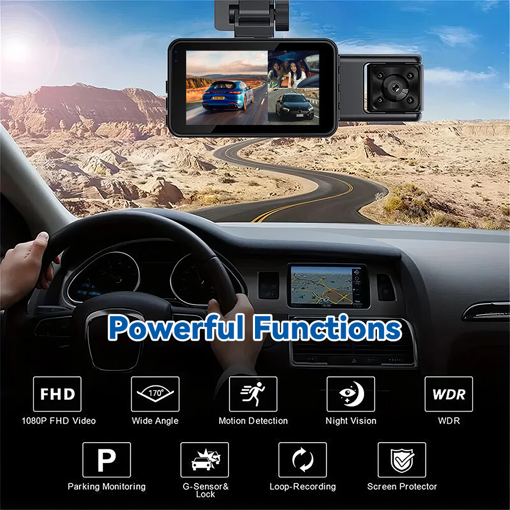Dash Cam 1080P WiFi Car Camera 3CH Lens Night Vision G-Sensor DVR Recorder+32GB