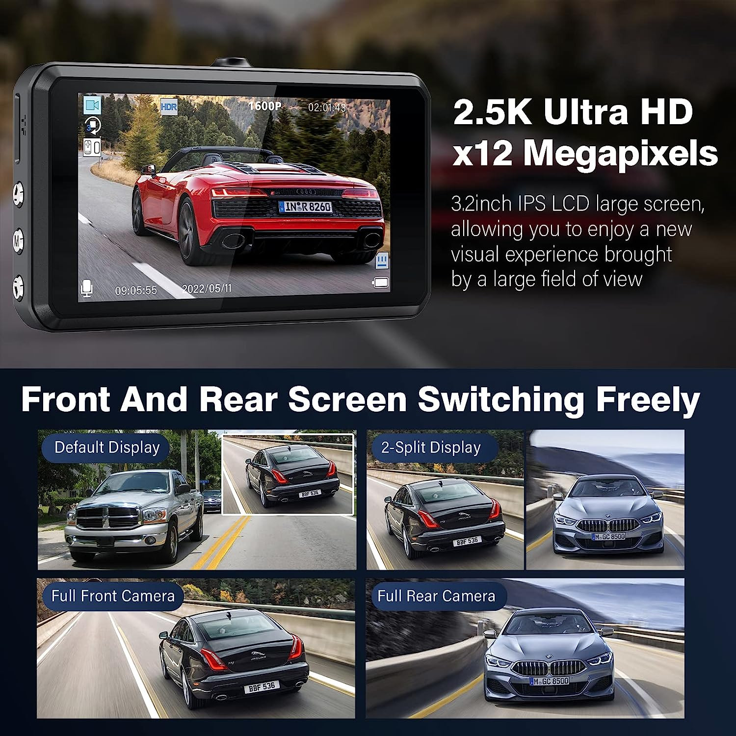 DUAL Car Video Recorder Camera Night Vision Dash Cam G-Sensor WDR DashCam 64GB