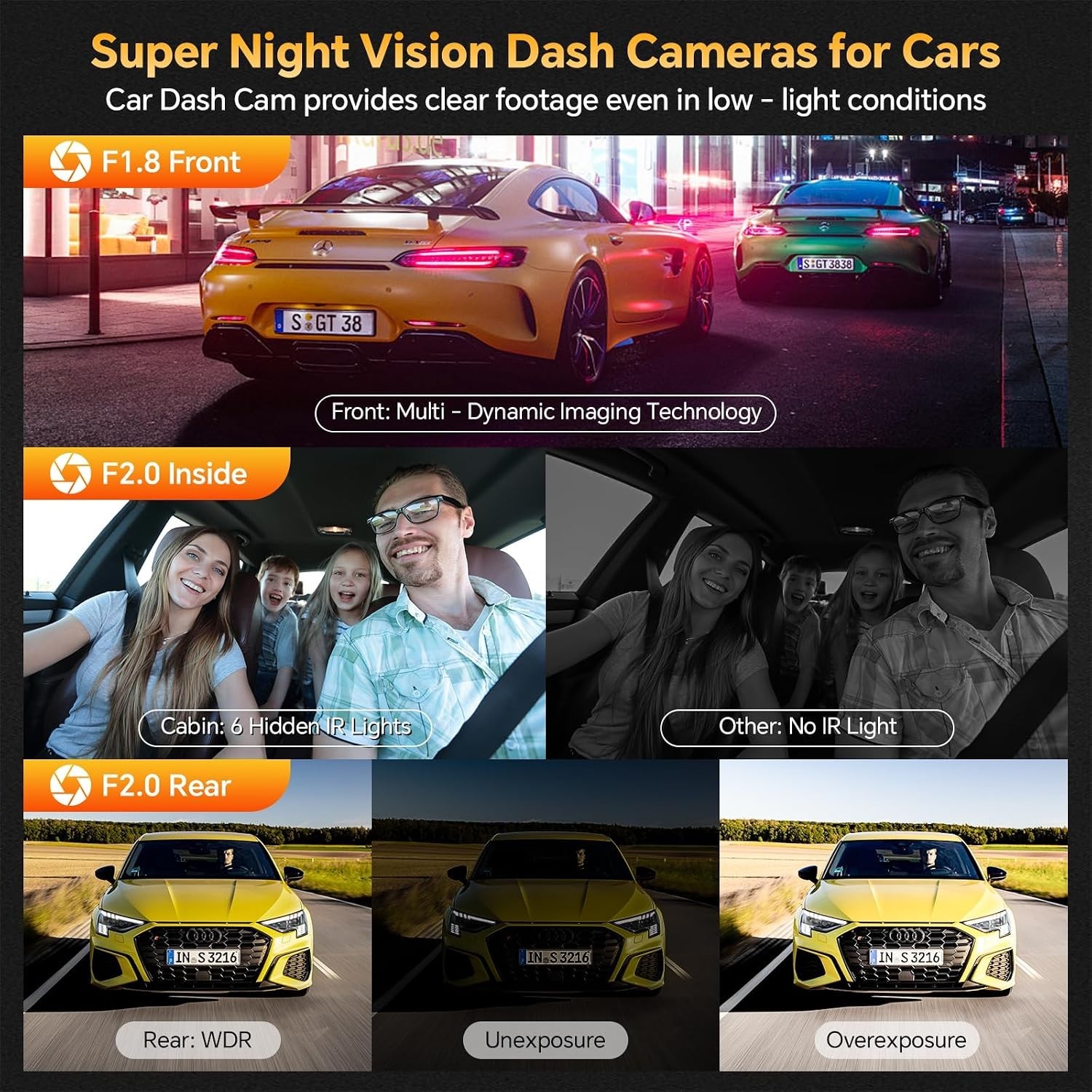 Comprehensive 3 Channel Dash Cam with APP Control – 4K Front, Rear & Cabin Views
