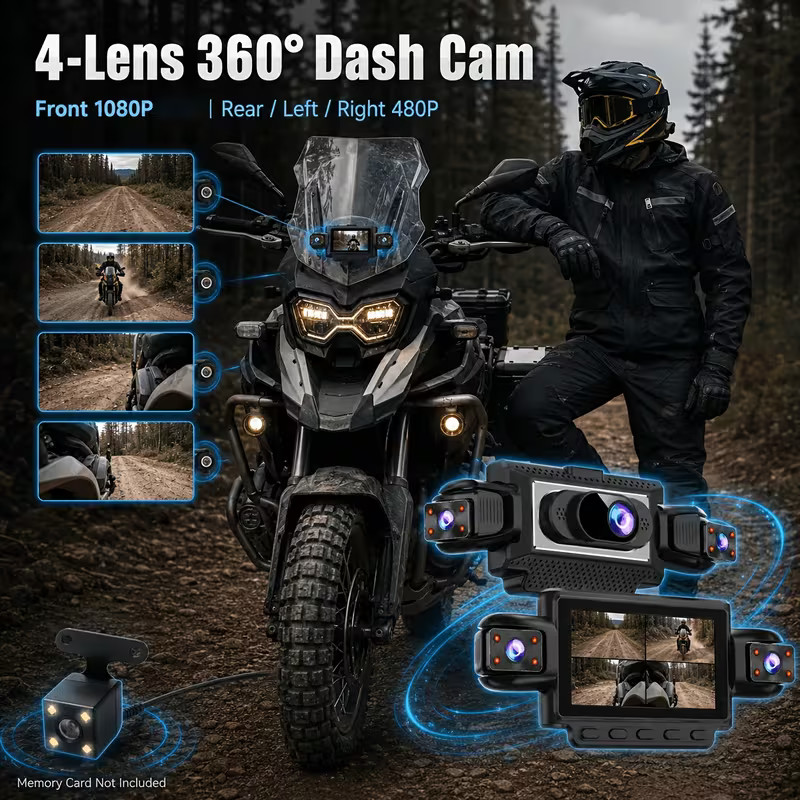 4 Channel Dash Cam 360 View for Cars, 4 Camera Front And Rear System, Front 1080