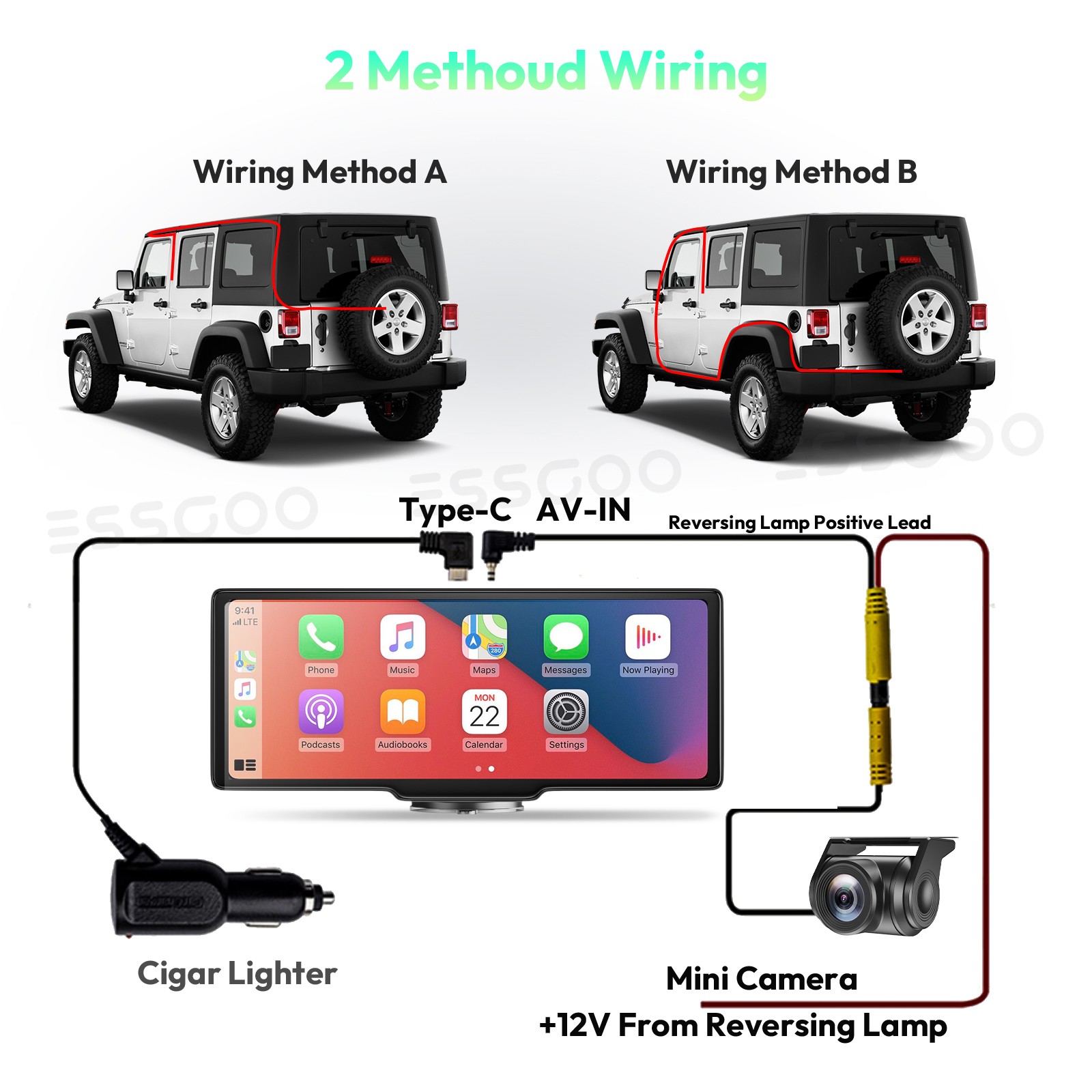 XGODY Wireless Apple CarPlay&Android Auto 10″ Dash Cam 4K Portable Car Stereo