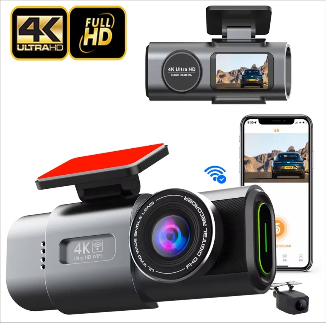 4k Dash Cam With Dual Lens, Wifi, Night Vision SD Card 64gb Include,Mic& HD…