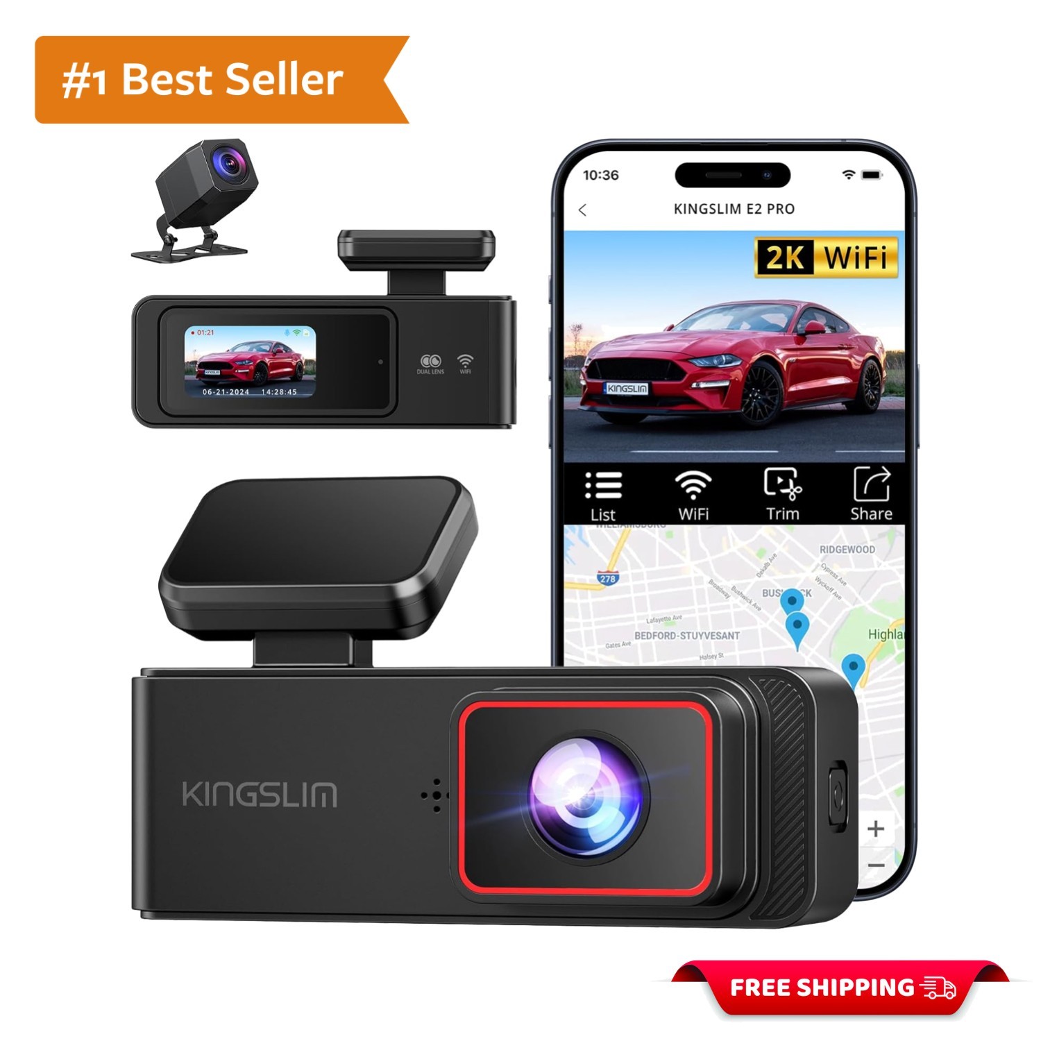 Comprehensive 2K Front & 1080P Rear Dash Cam with Loop Record & App Control