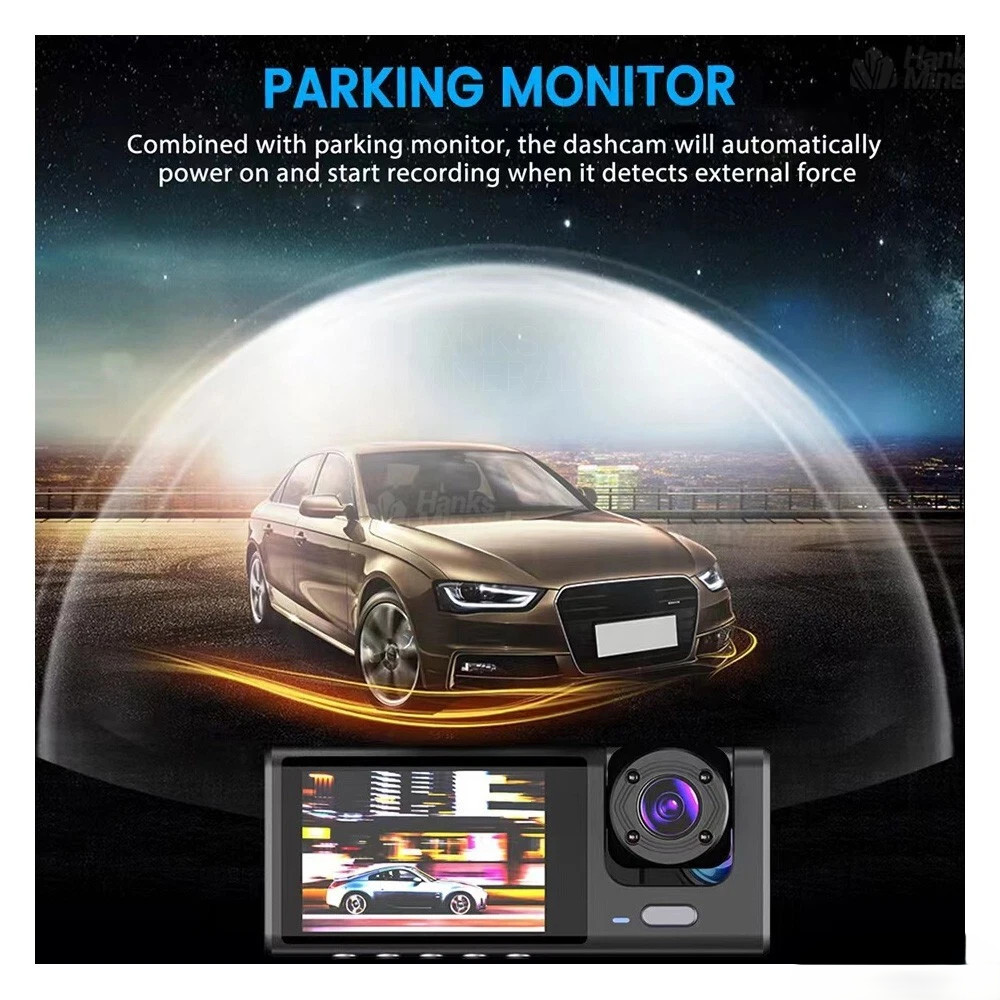 Dash Cam HD 1080P Front Rear Inside Triple Lens Car Recorder with G-Sensor Night