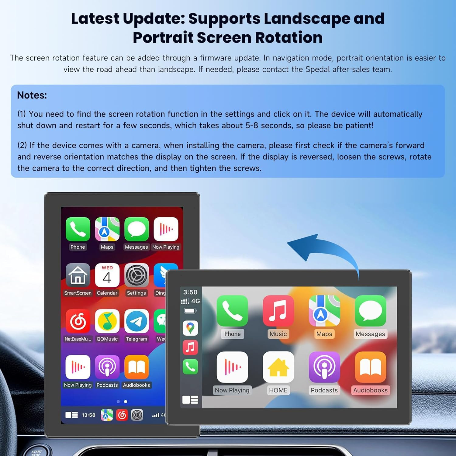 Car Play with Backup Camera, Portable Carplay and Android Auto 7″ Carplay Screen