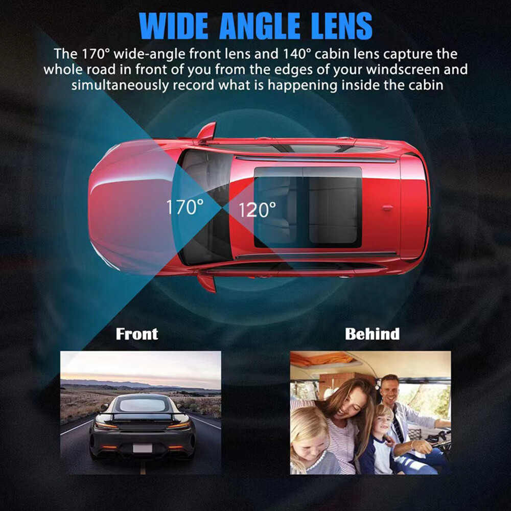 FHD 1080P Car 3 Lens Dash Cam Front/Rear/Inside Video Recorder Camera G-sensor