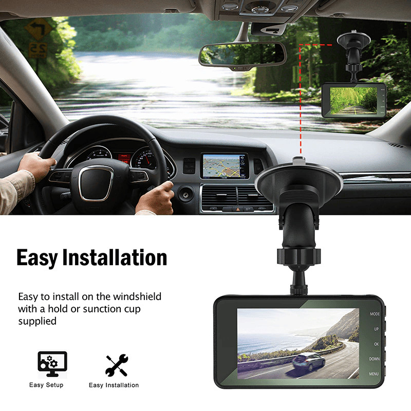 Touch Screen Dash Cam 4″ 1080P Dual Lens Car DVR Recorder Front And Rear Camera