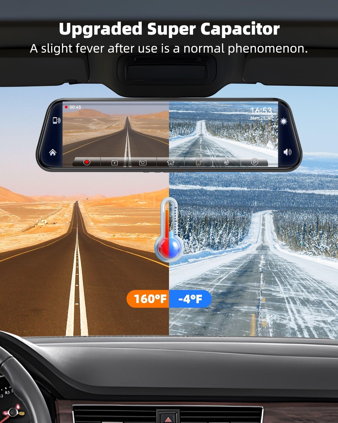 2.5K Mirror Dash Cam with Carplay&Android Auto,10″ Rear View Mirror Camera fo…