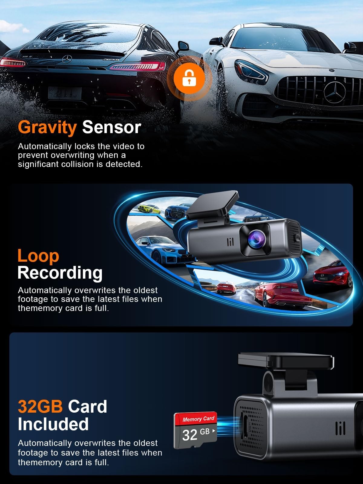 4K Front Dash Cam, 5GHz WiFi, 32GB Card, Mini Size, APP Control, 160° Wide Angle