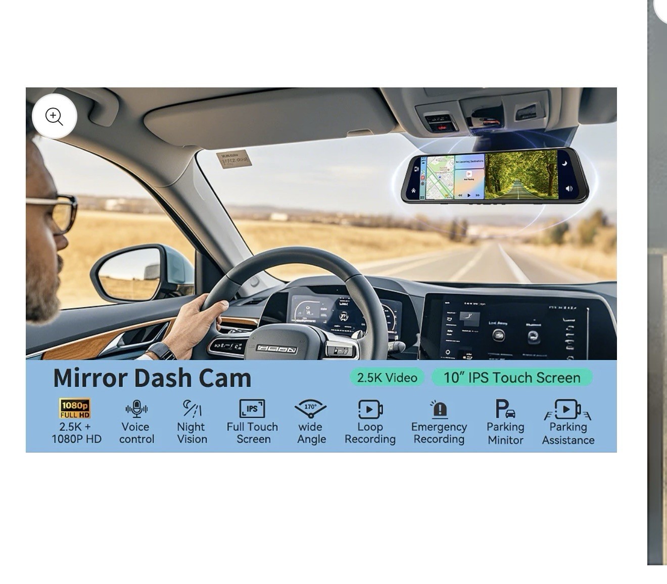 Smart Mirror Dash Cam with Carplay&Android Auto,10″ 2.5K Rear View Mirror Cam…