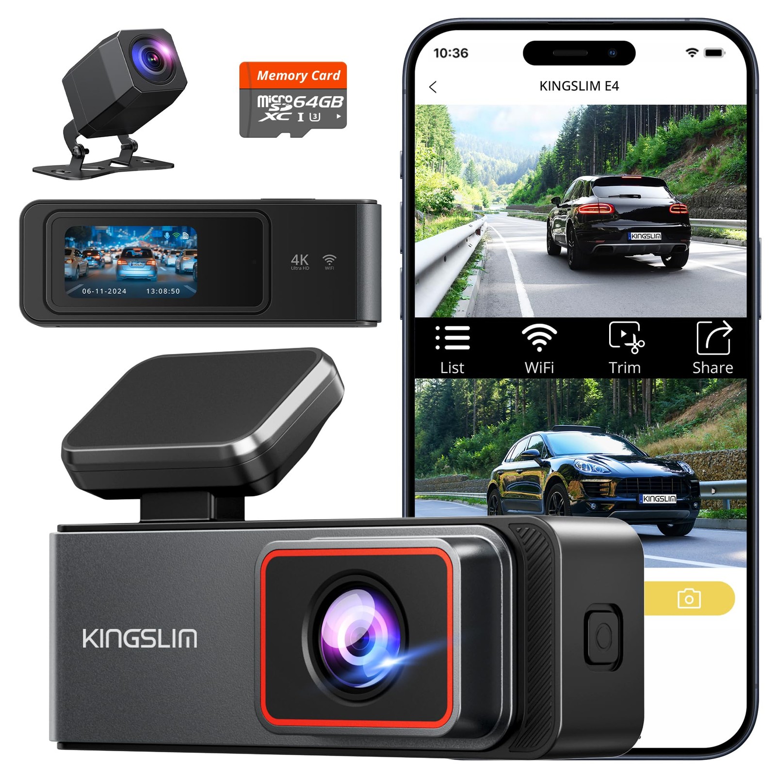 Camara Dual Para Auto Frontal 4K Y Trasera Con Tarjeta De 64GB De Lujo
