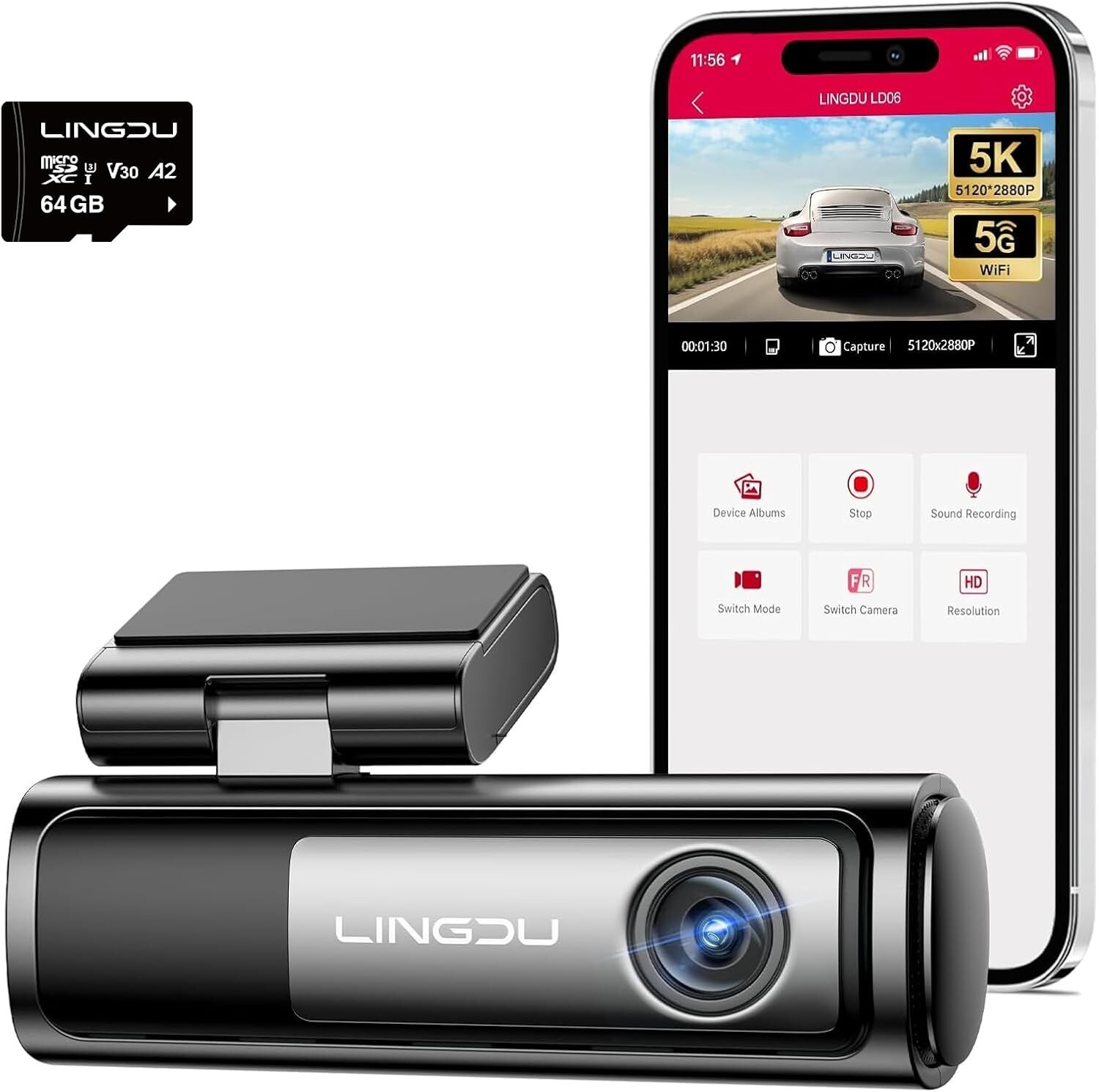 5K Front Dash Cam WiFi GPS WDR G-Sensor Free 64GB SD Card *NEW*