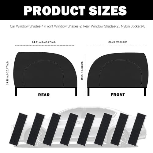 4PCS Front/Rear Car Window Shades with Zipper—Breathable Sun Shades