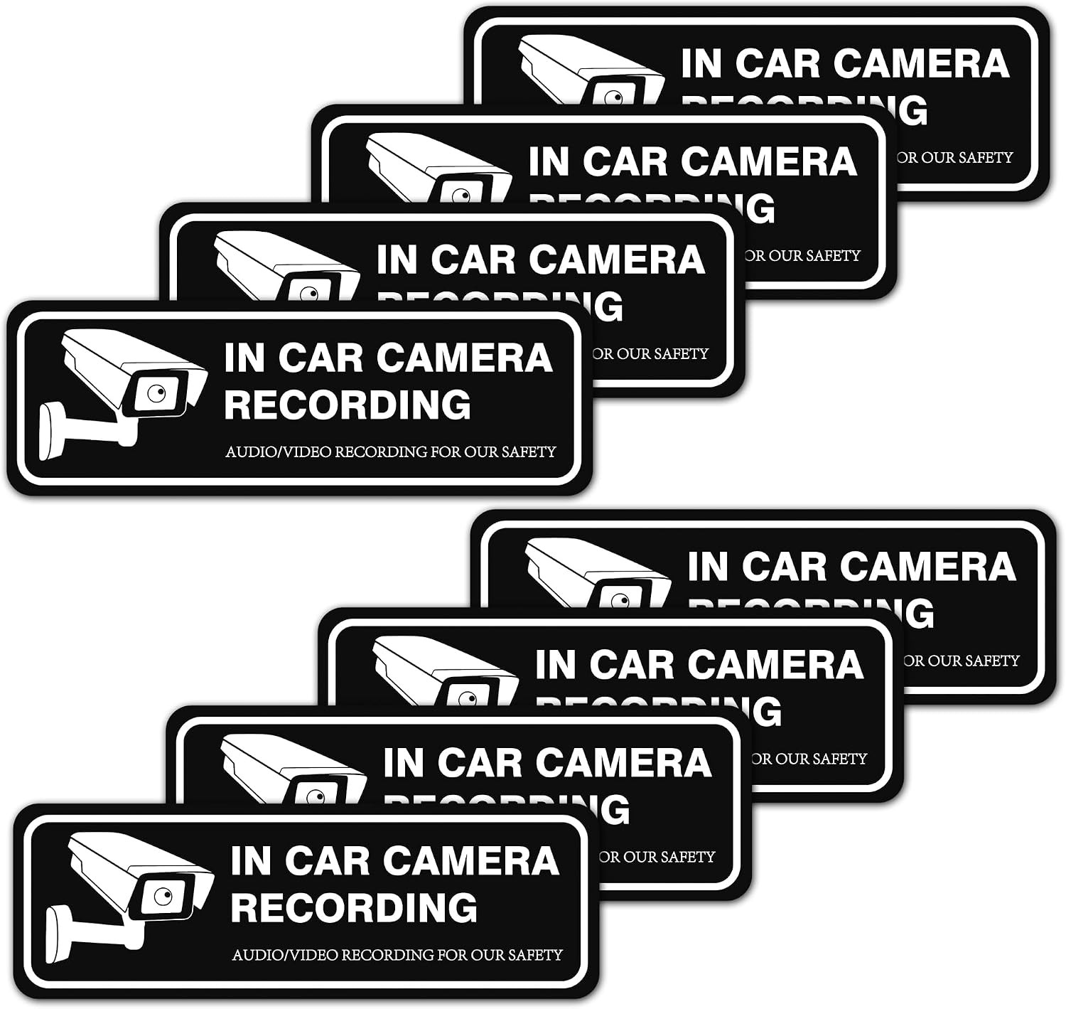 8 PCS in Car Camera Recording Signs, Self-Adhesive Durable Audio Video Recording