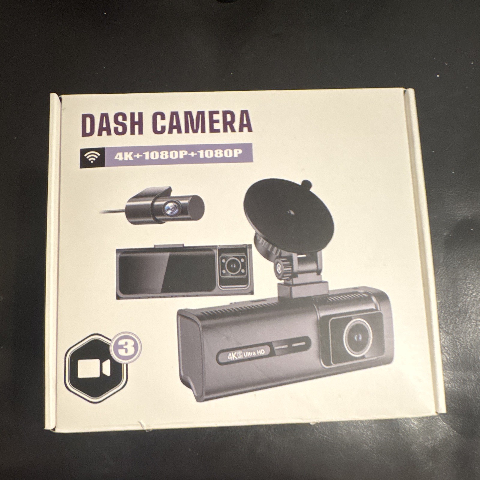 Dash camera 4k+1080p+1080p. WiFi Compatible. Loop Recording