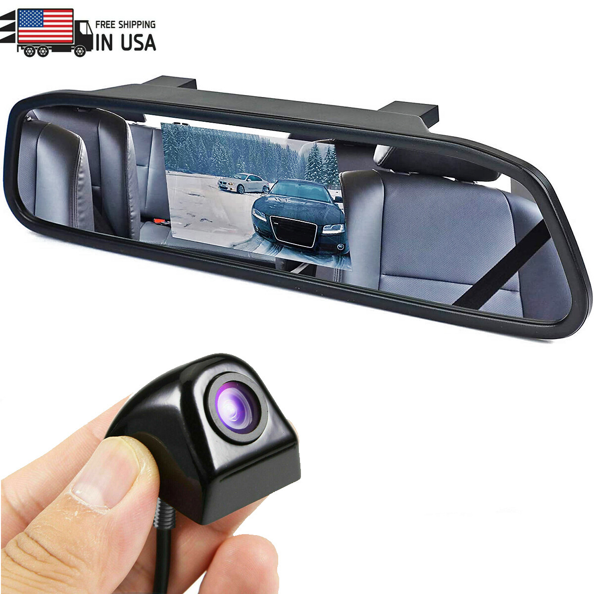4.3” Car Mirror Monitor +Rear View Reversing Backup Camera Reversing Waterproof