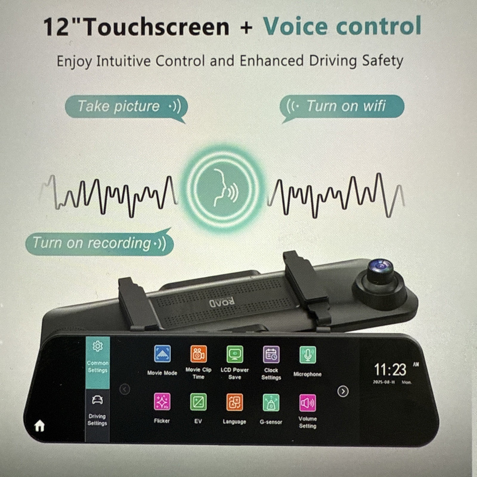 Roadwitness 4K Rearview Mirror 3 Channel Dash Cam, STARVIS 2, GPS, 4K+1080P+2.5K