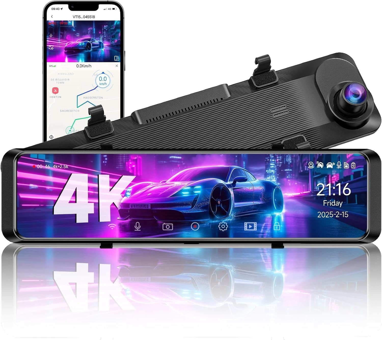 Mirror Dash Cam 4K 12in Rear View Backup Camera WiFi