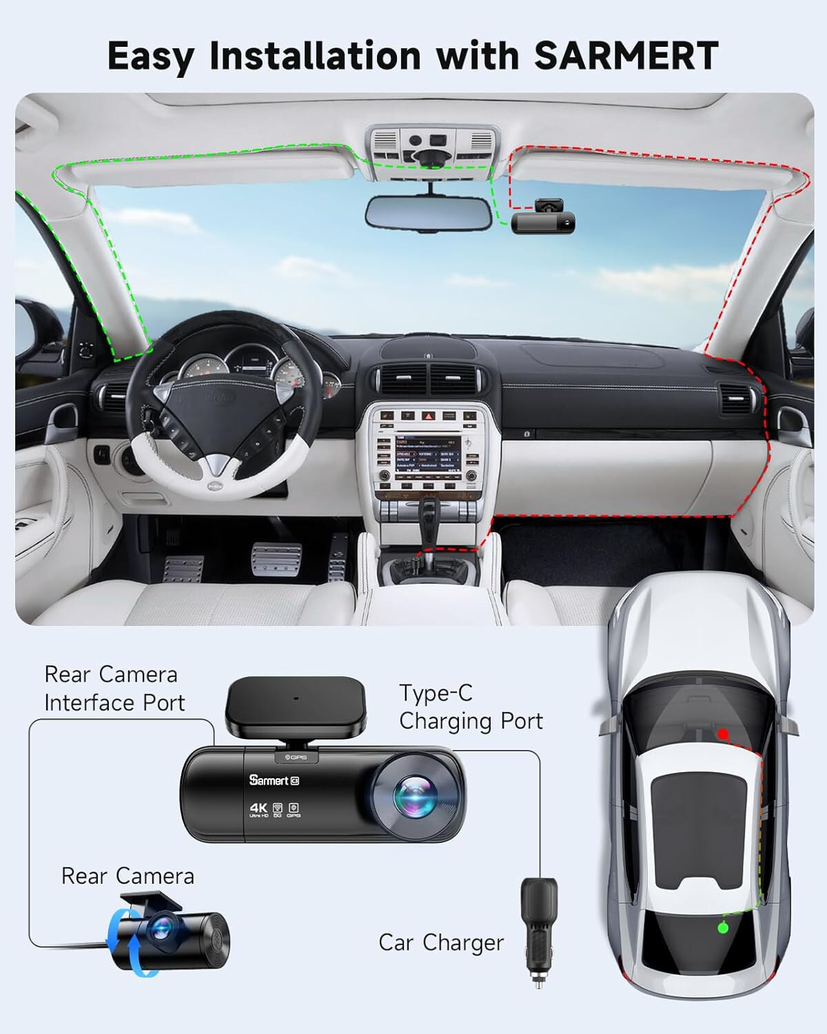 3 Channel Dash Cam 4K Dash Cam Front 1080 Inside and Rear with Free 64GB 2695