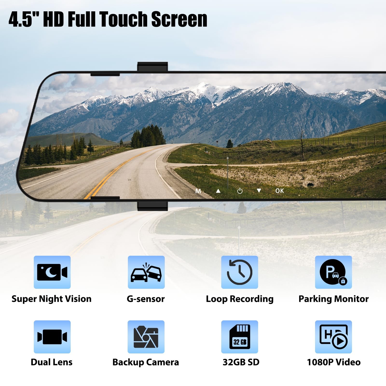 Mirror Dash Cam for Cars,4.5″ Rear View Mirror 1080P Front and Rear View Dual…