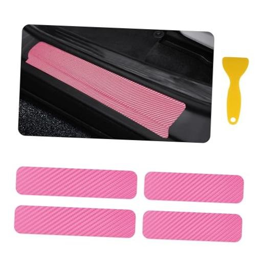 4PCS Car Door Sill Protector with Scraper,Carbon Fiber Car Door Protector Pink