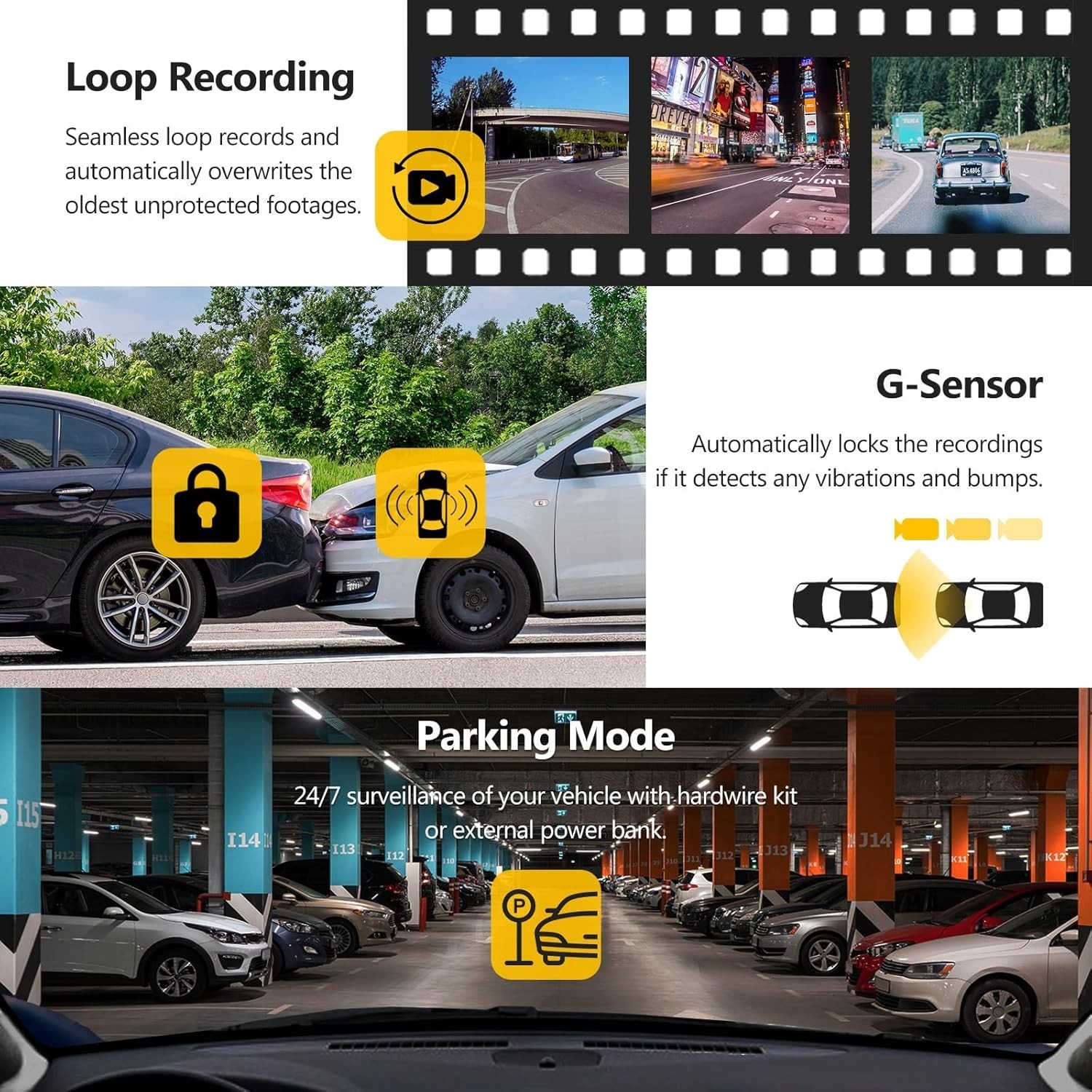 Z-Edge T4 Front and Rear Dash Cam, Night Vision, G-Sensor