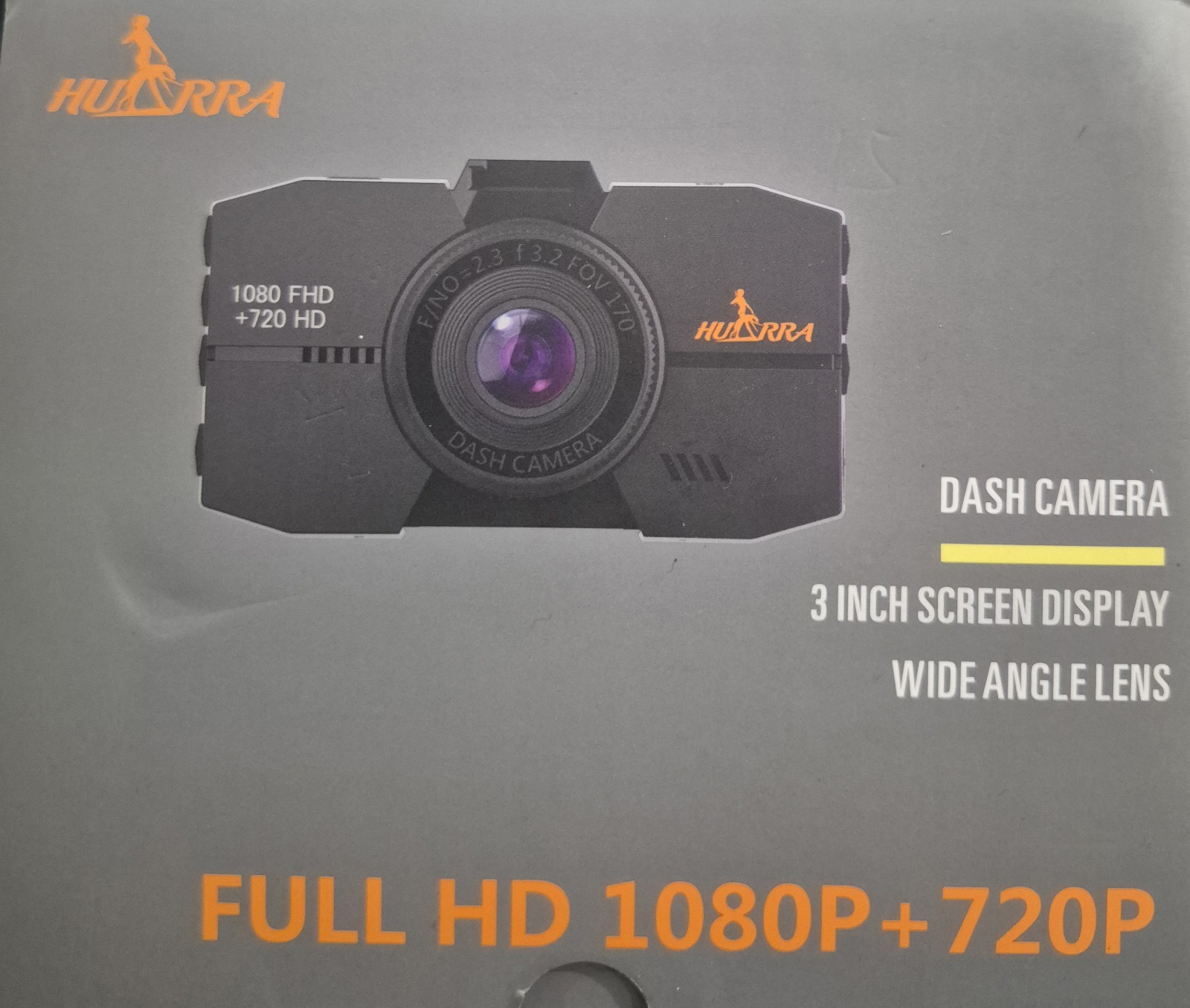 HURRA Black Dash Camera – Full HD 1080P + 720P Loop Recording 3″ Screen New