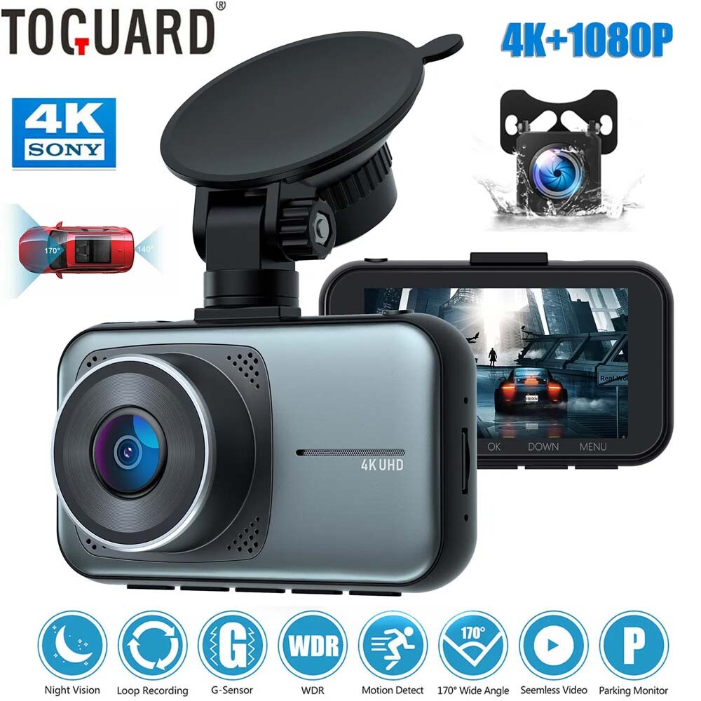 TOGUARD Sony Sensor 4K Dual Dash Cam 2160P+1080P Front and Rear Car DVR Camera