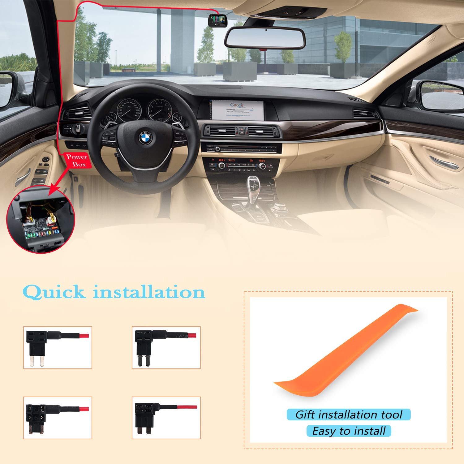 Dash Cam Hardwire Kit, Micro USB Hard Wire Kit for Dashcam, Plozoe 12V-24V to 5V
