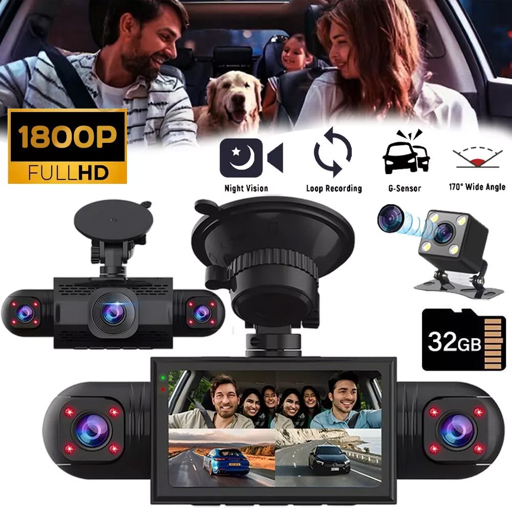 4 Channel 1080P FHD Dash Cam 360°Dash Camera 24 Hour Parking Mode 32GB Card New