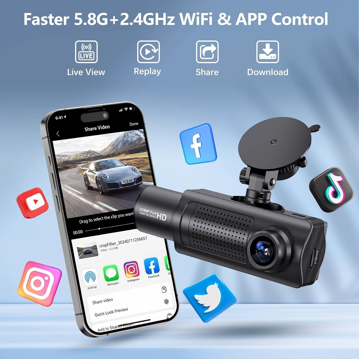 4K Dash Cam Front and Rear Dual Dash Camera WIFI & GPS With 32GB SD Card
