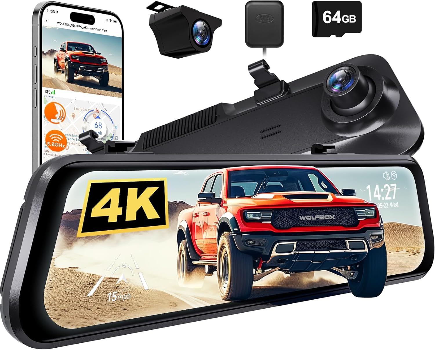 G850 PRO 4K Mirror Dash Cam with ADAS and BSD, Smart Rear View Mirror with 5.8Gh