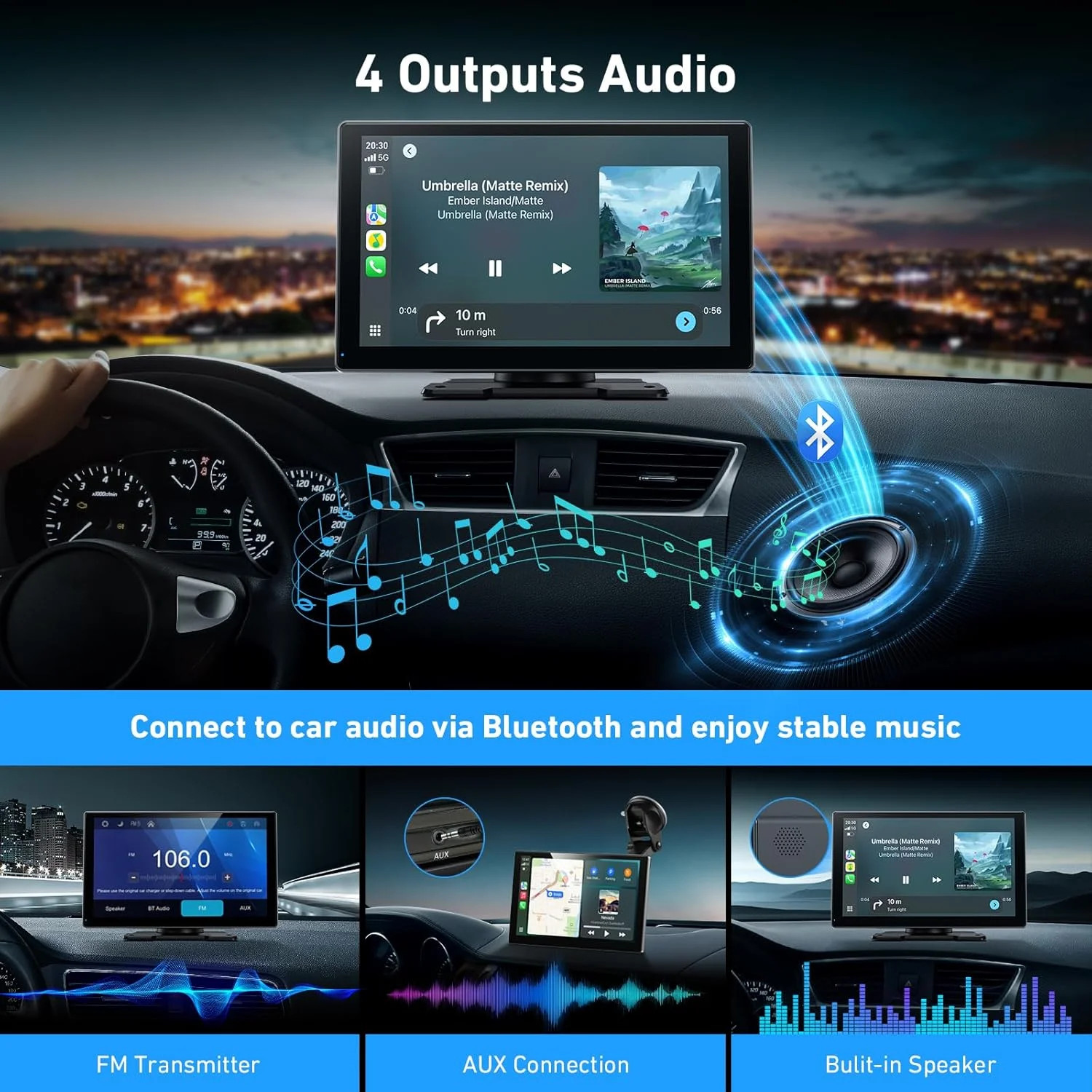 9″ Wireless Carplay Screen with 4K Dash Cam & 1080P Backup Cam | Android Auto Sc