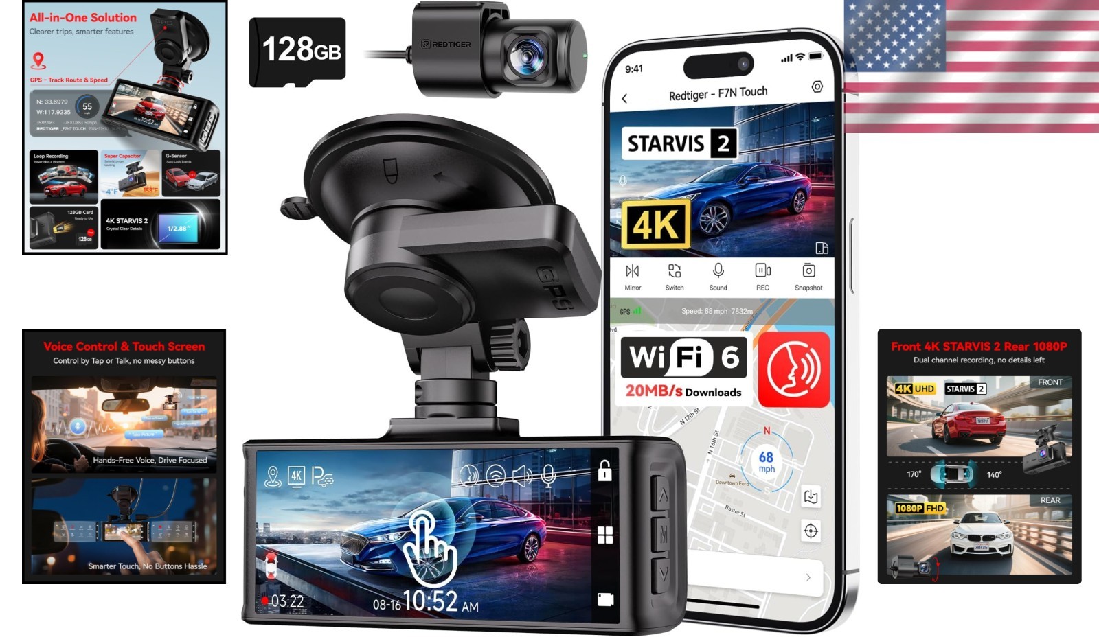 Voice-Controlled 4K/1080P Dash Cam with GPS & 128GB Card – Ultimate Safety