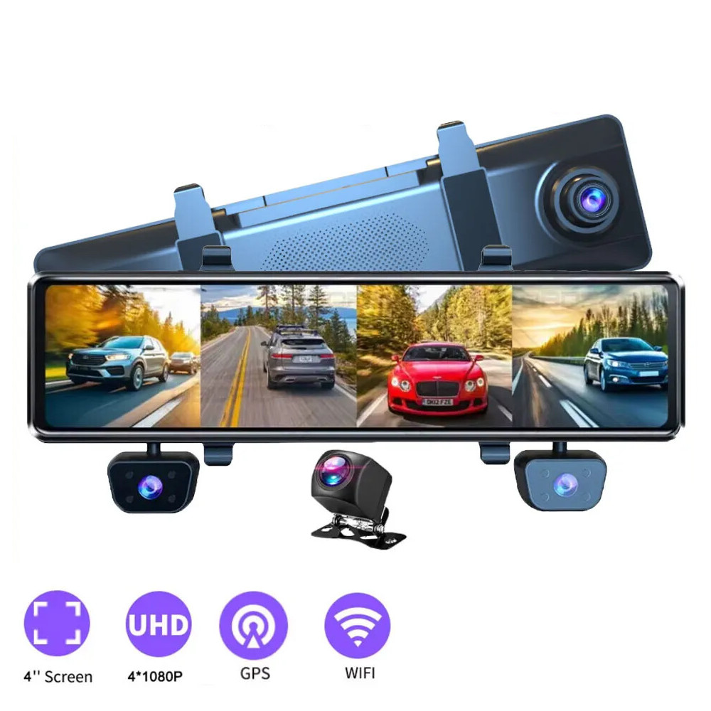 4K 12″ Touchscreen Dash Cam 4CH with GPS 24/7 Parking Mode Cloud Storage Support