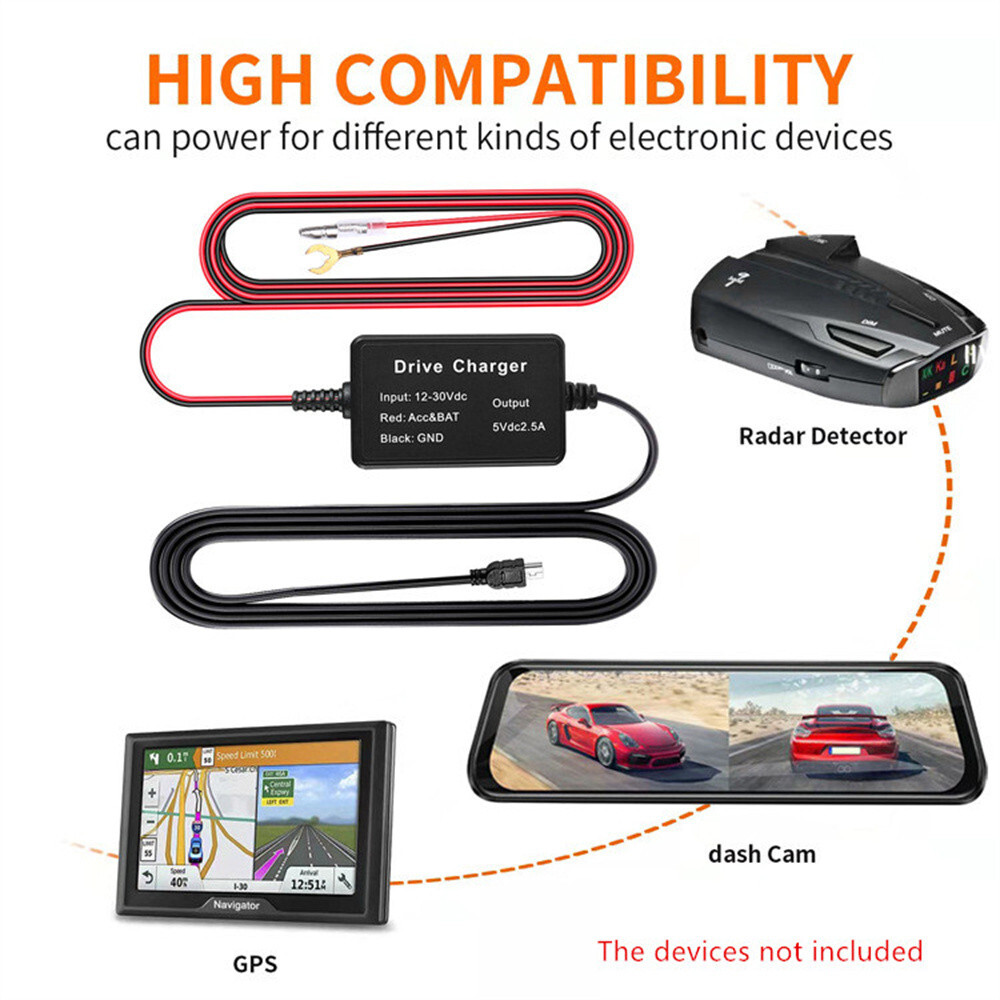 Dash Cam Hardwire Kit Mini Micro USB Charger Hard Wire Cable Fuse for Car DVR