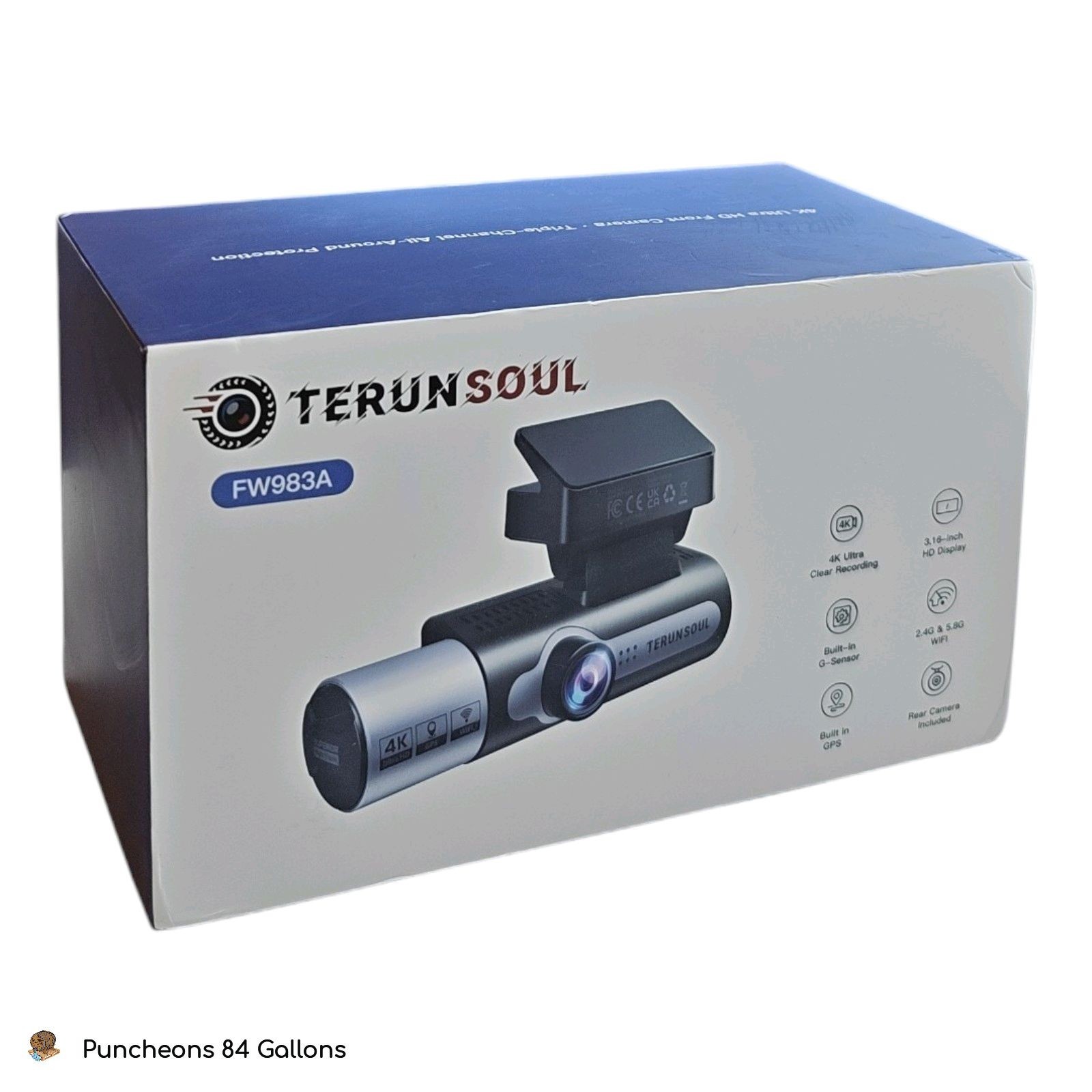 TERUNSOUL FW983A 4K 5.8GHz WiFi Dash Cam Front and Rear with 3.16″ IPS & GPS