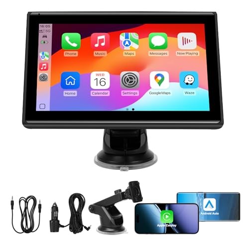 7″ Wireless CarPlay Screen for Car, HD Touchscreen, Bluetooth, GPS, Black