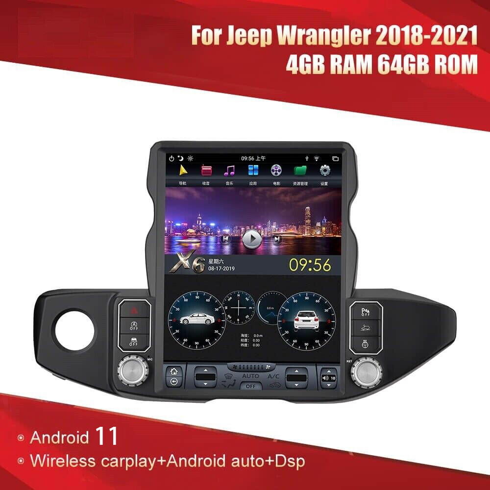 13″ Android GPS Radio Carplay For Jeep Wrangler 2018-2022 Tesla Vertical Screen