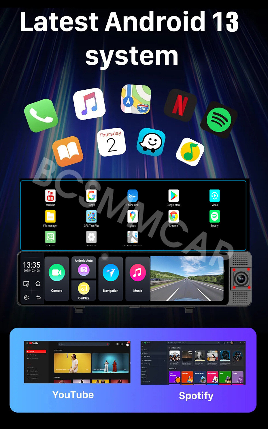 1080P HD Rearview Mirror Car DVR 3 Lens Dash Cam Camera Video Recorder ADAS/FM