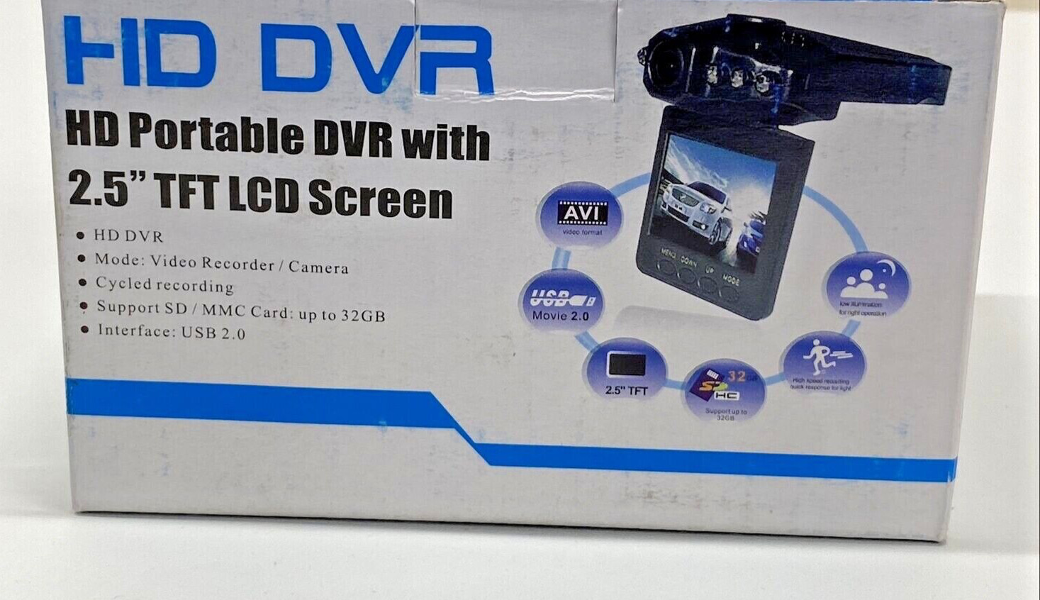 CAMERA DASHCAM HD DVR HD PORTABLE DVR 2.5″ TFT LCD SCREEN NOB w/USB Car P. CBL