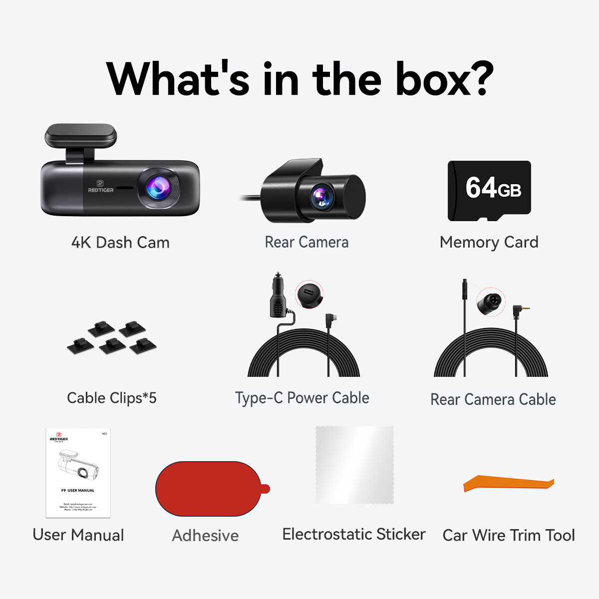 REDTIGER F9 Dash Cam 4K Front and Rear 1080P,Parking Mode, Smart App Control
