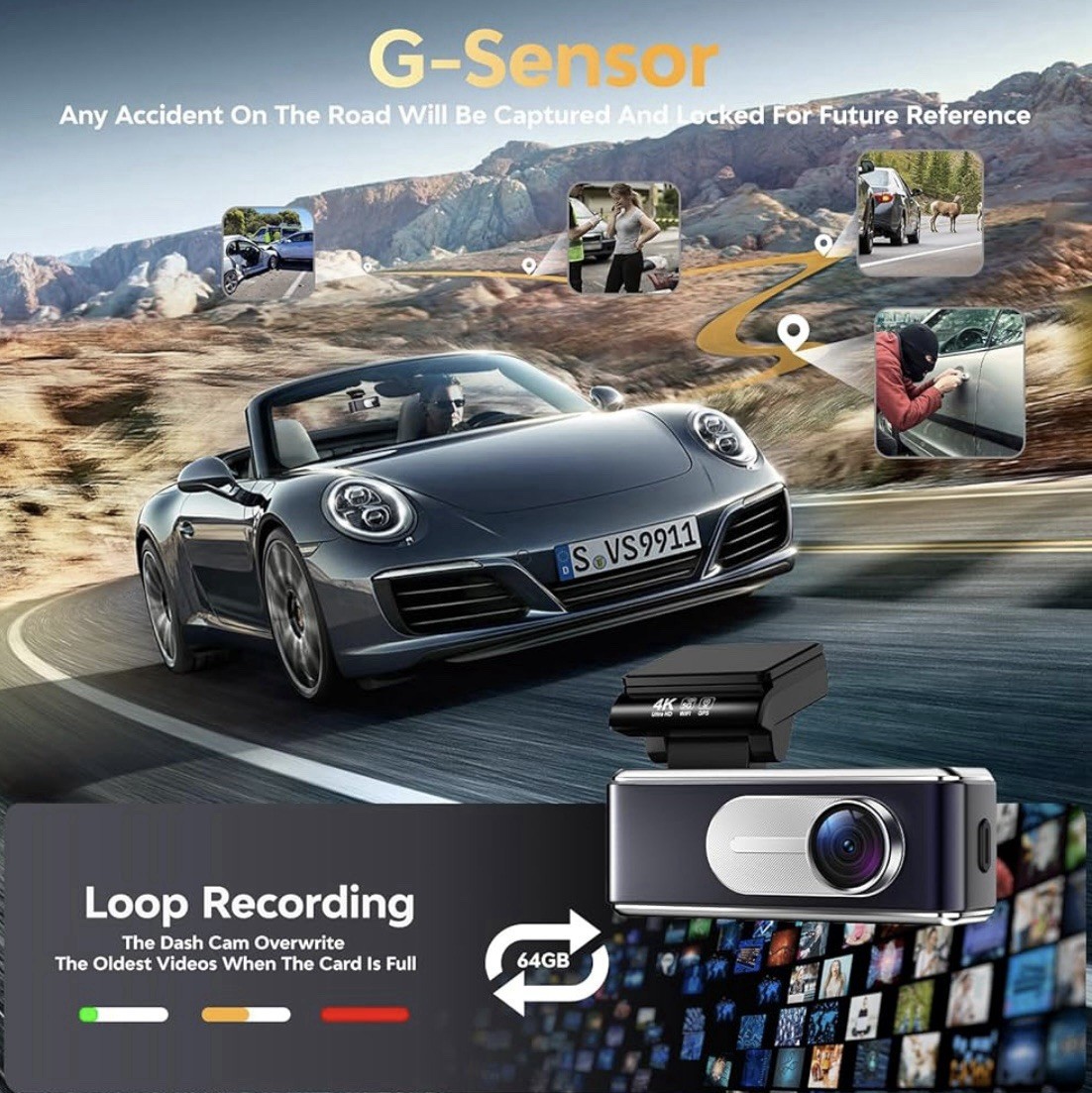 Dash Cam Front and Rear – 4K HD Dual Dash Camera for Cars, Built-in 5G WiFi GPS,
